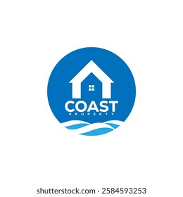 Housing and waves logo. House logo on the beach