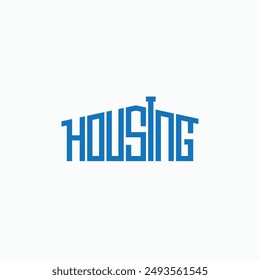 HOUSING wordmark logo design. Housing logotype house shape symbol