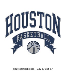 Houston basketball design vector. Editable college t-shirt design printable text effect vector.	
