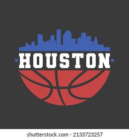 Houston Basketball Skyline City Silhouette Vector. Basket Design Style Icon Symbols. Sport America Ball.