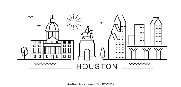 Vista de la línea de la ciudad de Houston. Diseño mínimo de impresión de afiches.