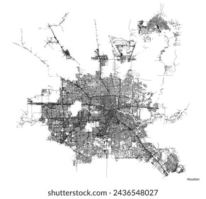 Houston city map with roads and streets, United States. Vector outline illustration.