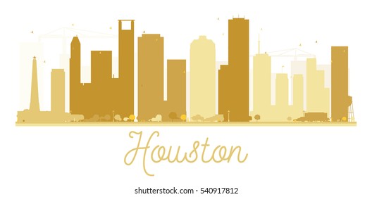 Houston City skyline golden silhouette. Vector illustration. Simple flat concept for tourism presentation, banner, placard or web site. Business travel concept. Cityscape with landmarks