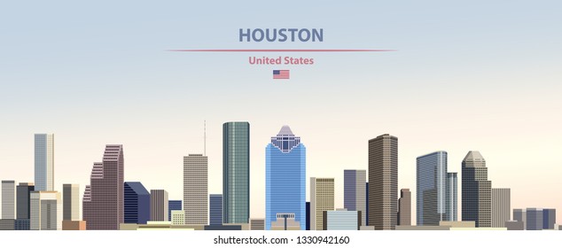 Houston city skyline on colorful gradient beautiful background with flag of United States. Vector illustration