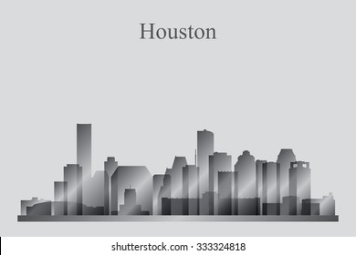 Houston city skyline silhouette in grayscale, vector illustration