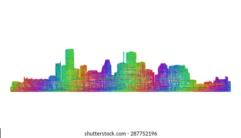 Houston city skyline silhouette - multicolor line art