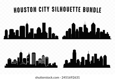 Houston City Skyline Silhouette Vector Set, City buildings Silhouette bundle isolated on a white background