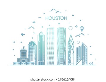 Houston city skyline, vector illustration in linear style. Texas, United States