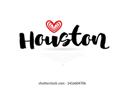 Houston city text with red love heart design for typographic icon design suitable for touristic promotion