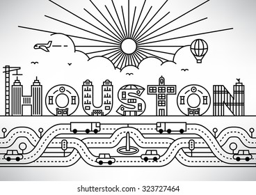 Houston City Typography Design with Building Letters
