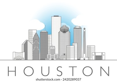 Houston cityscape line art style vector illustration