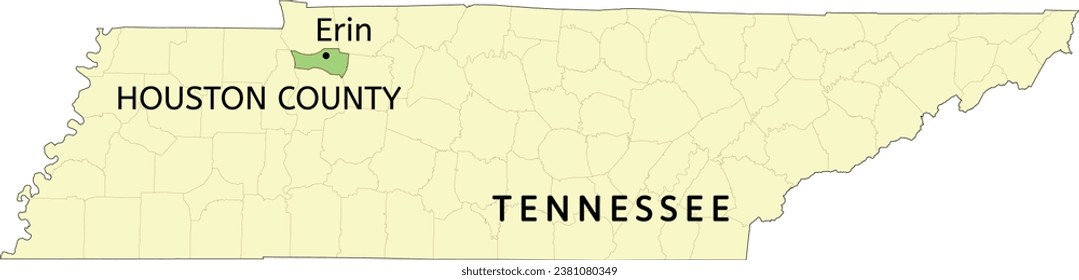 Houston County and city of Erin location on Tennessee state map