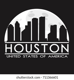 Houston Full Moon Night Skyline Silhouette Design City Vector Art Logo.