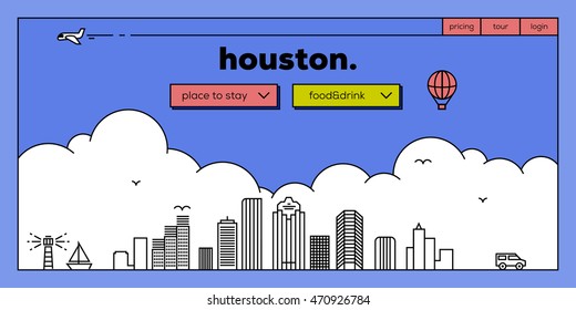 Houston Modern Web Banner Design with Vector Linear Skyline