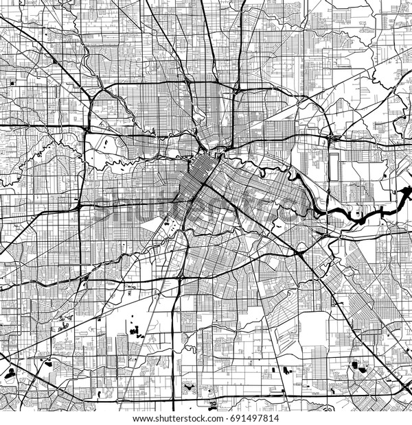 Houston Monochrome Vector Map Very Large Stock Vector (Royalty Free ...