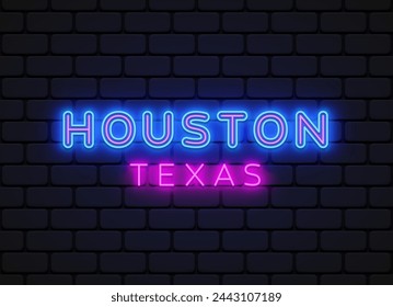 Houston neon in american style on light background. Light glowing effect. Vector illustration digital design