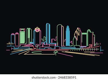 Houston neon light skyline vector illustration