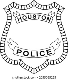 Houston Police badge black white outline vector svg cut, laser cut file Without number svg