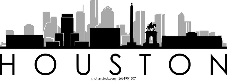 Houston Skyline City Outline Skyline Silhouette Vector Illustration