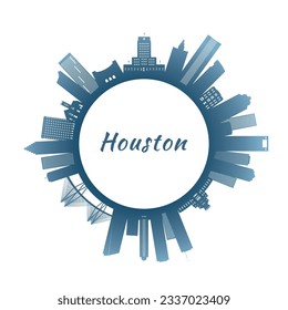 El horizonte de Houston con edificios coloridos. Estilo circular. Ilustración vectorial de material.