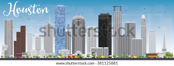 Houston Skyline Gray Buildings Blue Sky Stock Vector (Royalty Free ...