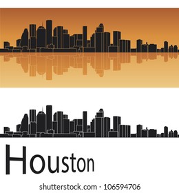 Houston skyline in orange background in editable vector file