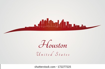 Houston skyline in red and gray background in editable vector file