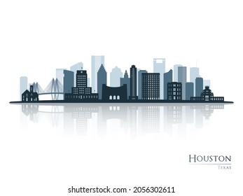 Houston skyline silhouette with reflection. Landscape Houston, Texas. Vector illustration.