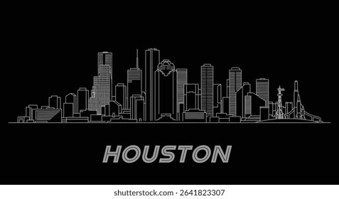 Houston skyline with Texas, and USA Cityscape drawing.