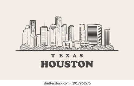 Houston skyline,texas landscape hand drawn sketch