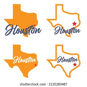 Houston with state of texas map in yellow and white can be use forcoffee mug printing  souvenir product advertisement product website template vector eps.
