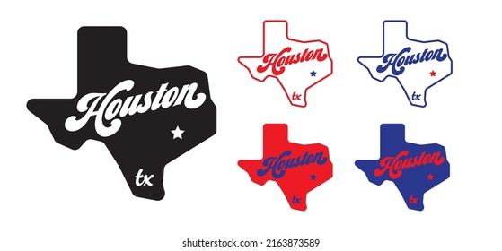 Houston Texas Map Logo Design Concept, Can Be Use On T-shirt Printing Souvenir Food Product Label Website Template Advertisement Vector Eps.