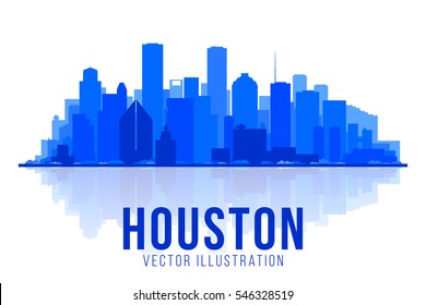 Ilustración vectorial de la silueta de Houston Texas. Las vistas de los edificios principales. imagen turística y de negocios con horizonte urbano.