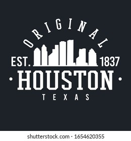 Houston Texas Skyline Original. A Logotype Sports College and University Style. Illustration Design.