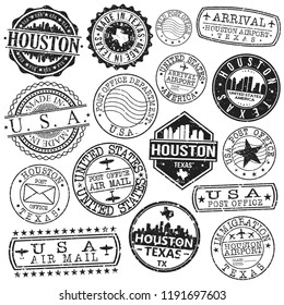 Houston Texas Stamp Vector Art Postal Passport Travel Design Set