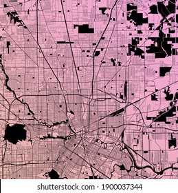 Houston, Texas, United States (USA) - Urban vector megacity map with parks, rail and roads, highways, minimalist town plan design poster, city center, downtown, transit network, gradient blueprint