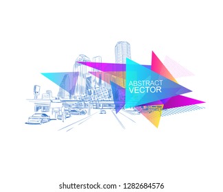 Houston. Texas. USA. Abstract graphic triangle shape. Template banners, postcards, posters. Colorful geometric polygonal figure isolated. Trendy modern design backgrounds. 