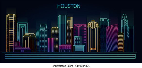 Houston, Texas, USA downtown city skyline at night. Vector illustration