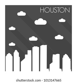 Houston Texas USA Flat Icon Skyline Silhouette Design City Vector Art Famous Buildings Monochrome Background Clouds Sky