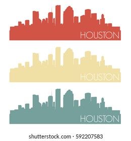 Houston Texas USA Skyline Vector Design Color Set Vintage. City Logo Clipart Illustration.