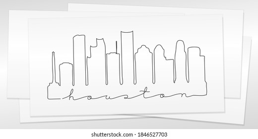 Houston, TX, USA Doodle Skyline Hand Drawn. City One Line Art Illustration Landmark. Minimalistic Sketch Pen Background.