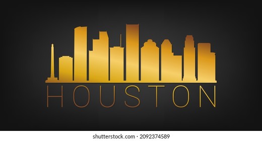 Houston, TX, USA Gold Skyline City Silhouette Vector. Golden Design Luxury Style Icon Symbols. Travel and Tourism Famous Buildings.