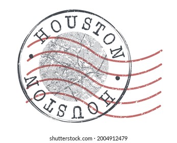 Houston, TX, USA Stamp Map Postal. Silhouette Seal Roads and Streets. Passport Round Design. Vector Icon. Design Retro Travel National Symbol.