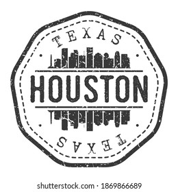 Houston, TX, USA Stamp Skyline Postmark. Silhouette Postal Passport. City Round Vector Icon. Vintage Postage Design.