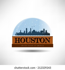 Houston, United States Of America City Skyline Silhouette In Snow Globe. Vector Design.