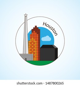 Houston USA, detailed silhouette. Round logo concept. Travel icon. Trendy vector illustration, flat style. Stylish Landmark. 