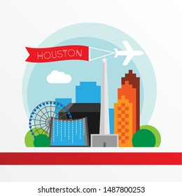 Houston USA, Detailed Silhouette. Trendy Vector Illustration, Flat Style. Stylish Landmark. Concept For A Web Banner. Business Travel Icon