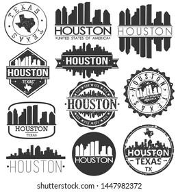 Houston USA Skyline Vector Art Stamps. Silhouette Emblematic Buildings.