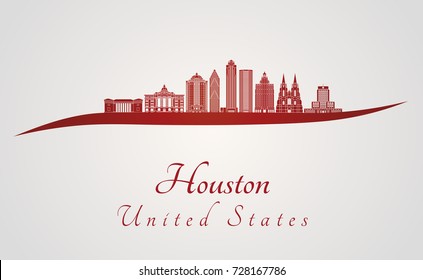 Houston V2 skyline in red and gray background in editable vector file