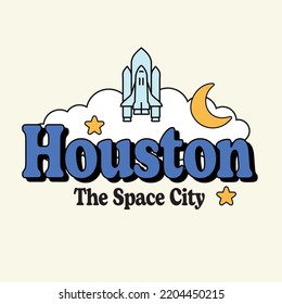 Houston Vector Retro Illustration Text with Icon